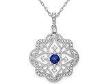 1/3 Carat (ctw) Natural Blue Sapphire Pendant Necklace with Diamonds in 14K White Gold and Chain